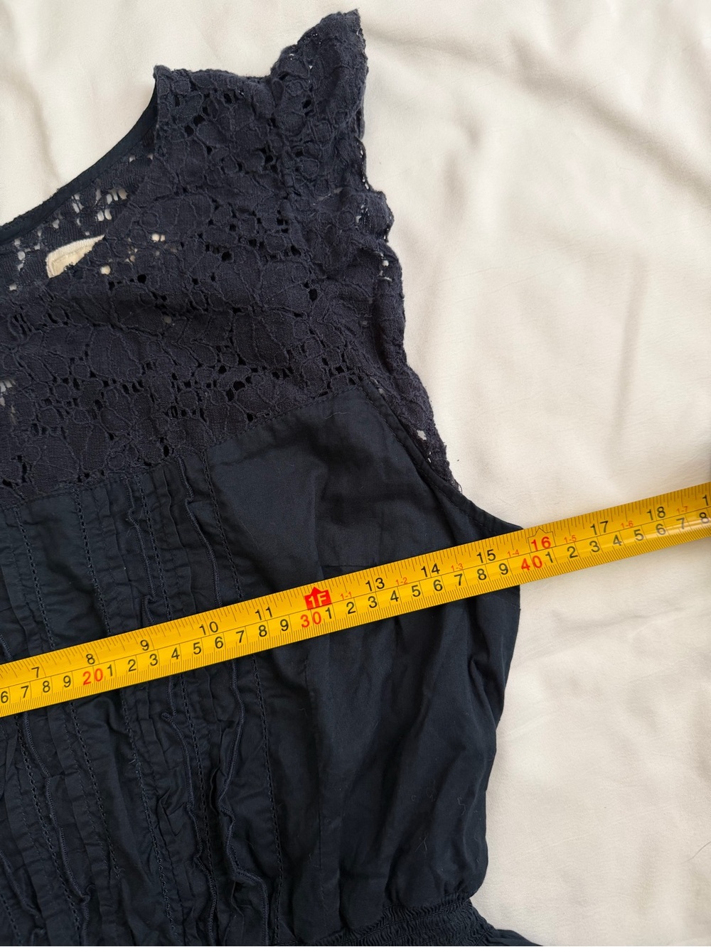 Abercrombie & Fitch Navy Lace Trim Dress with Ruffled Cap Sleeves - Picture 7 of 7